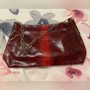 Francesco Biasia Red Snake Print Shoulder Bag Mobwife Leather Womens Gold Chain